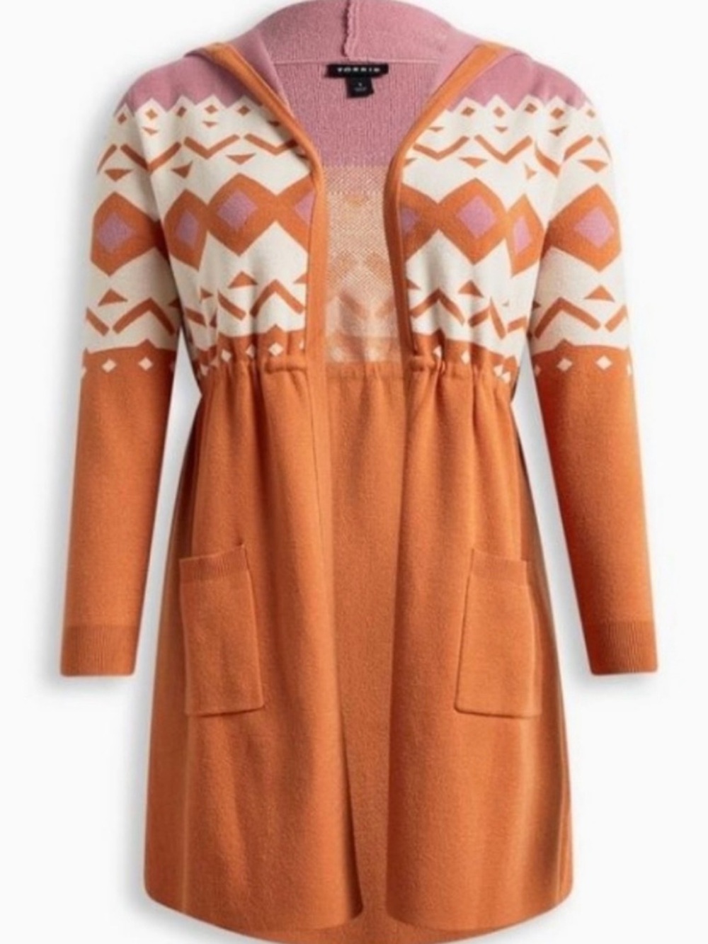 torrid Hooded Fair Isle Cardigan in Orange, Pink & Cream - Picture 2 of 3